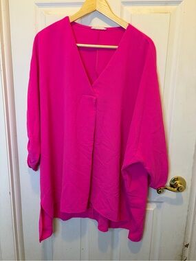 Entro Women's V-Neck Dolman Sleeve Blouse - Hot Pink